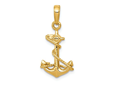 14k Yellow Gold 3D Anchor with Rope Pendant