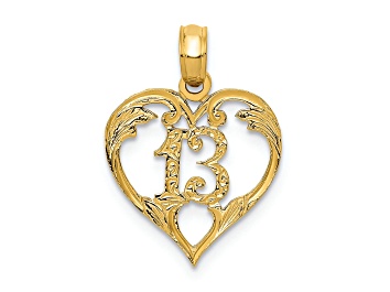 Picture of 14k Yellow Gold Textured 13 in Heart Cut-out Pendant