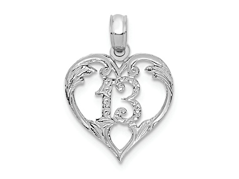 Rhodium Over 14k White Gold Textured 13 in Heart Cut-out Pendant
