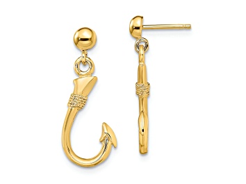 Picture of 14K Yellow Gold 3D Fish Hook Dangle Earrings
