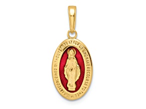 14K Yellow Gold Red Enameled Miraculous Medal Pendant