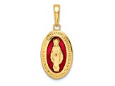 14K Yellow Gold Red Enameled Miraculous Medal Pendant