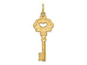 14k Yellow Gold Polished, Satin and Diamond-Cut Fancy Edge Key Pendant