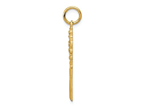 14k Yellow Gold Polished, Satin and Diamond-Cut Fancy Edge Key Pendant