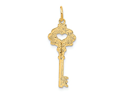 14k Yellow Gold Polished, Satin and Diamond-Cut Fancy Edge Key Pendant