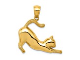 14K Yellow Gold Stretching Cat Pendant