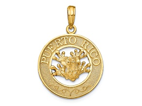 14k Yellow Gold Textured Puerto Rico with Frog Pendant