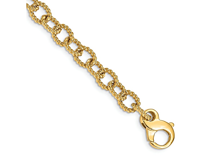 14k Yellow Gold 6.5mm Polished Hand-polished and Textured Fancy Rope Link Bracelet