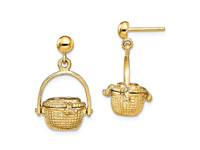 14K Yellow Gold 3D Textured Moveable Nantucket Basket Dangle Earrings