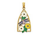 14k Yellow Gold Enamel Dragonfly and Flowers Triangle Charm