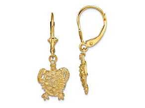 14K Yellow Gold Textured Turtle Dangle Earrings