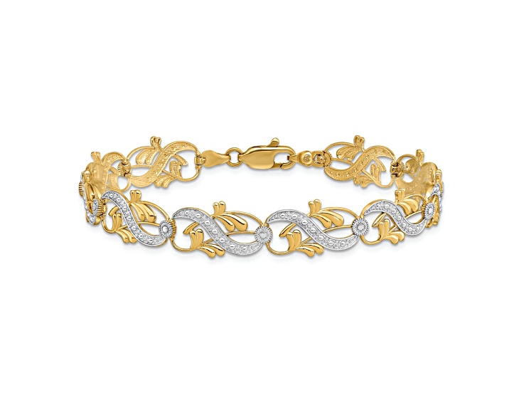 14K Two-tone Gold Diamond-Cut Fancy Link Bracelet