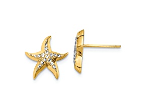 14K Yellow Gold and Rhodium Over 14K Yellow Gold 11.9mm Diamond-Cut Starfish Stud Earrings