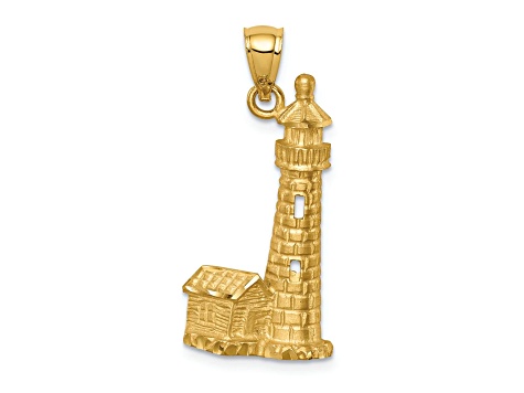 14k Yellow Gold Brushed and Diamond-Cut Lighthouse Pendant