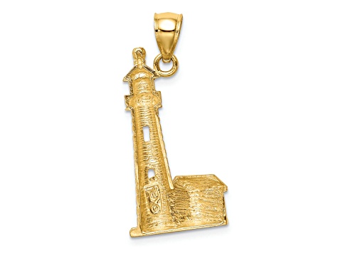 14k Yellow Gold Brushed and Diamond-Cut Lighthouse Pendant