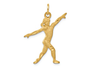 14k Yellow Gold Satin Diamond-Cut Gymnast Charm