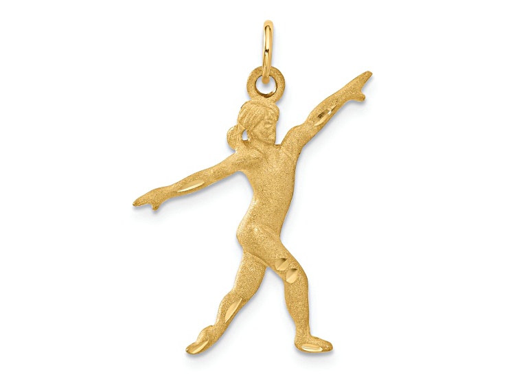 14k Yellow Gold Satin Diamond-Cut Gymnast Charm