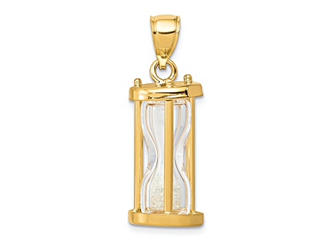 14k Yellow Gold Polished Plastic Hourglass with Beads Pendant