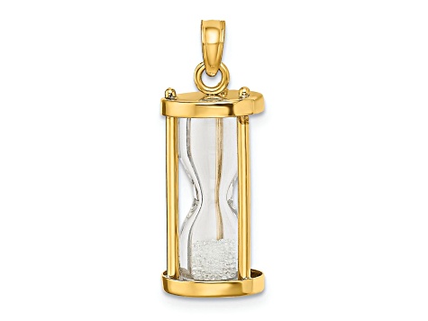 14k Yellow Gold Polished Plastic Hourglass with Beads Pendant