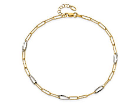 14K Two-tone Fancy Link with 1-inch Extension Anklet