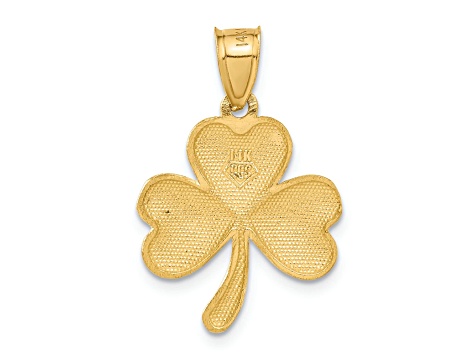 14k Yellow Gold Diamond-Cut and Brushed Shamrock Pendant