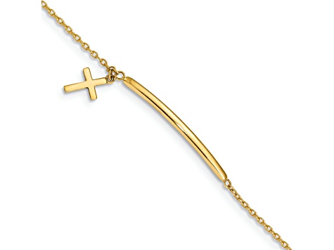 14k Yellow Gold Children's Polished Dangle Cross Bar Bracelet