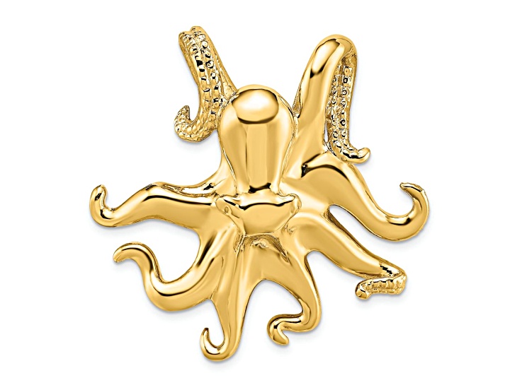 14k Yellow Gold Polished and Textured Octopus Slide Pendant