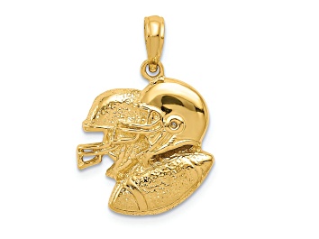 Picture of 14k Yellow Gold Brushed and Textured Double Football Helmets and Ball pendant