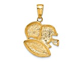 14k Yellow Gold Brushed and Textured Double Football Helmets and Ball pendant