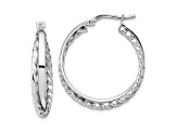 Rhodium Over 14k White Gold 1" Polished and Textured Hinged Hoop Earrings