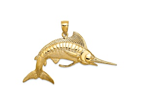 14k Yellow Gold 3D Polished Satin and Textured White Marlin Charm