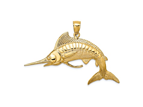 14k Yellow Gold 3D Polished Satin and Textured White Marlin Charm