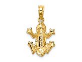14k Yellow Gold Textured Top View Frog Pendant