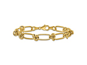14k Yellow Gold Polished 6.8mm Love Knot and Fancy Paperclip Link Bracelet