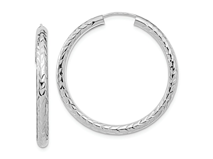 Rhodium Over 14k White Gold Polished and Diamond-Cut 1 5/16" Endless Hoop Earrings
