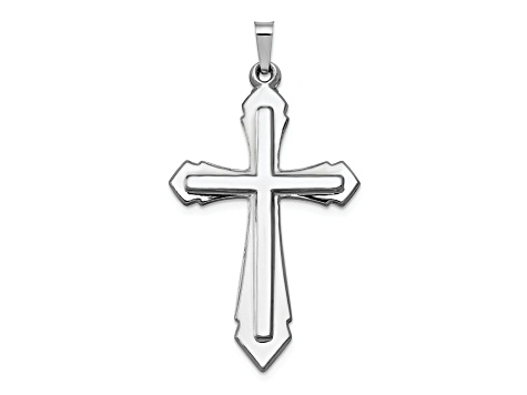 Rhodium Over 14k White Gold Polished and Satin Cross Pendant