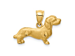 14k Yellow Gold Diamond-Cut Brushed Dachshund Pendant