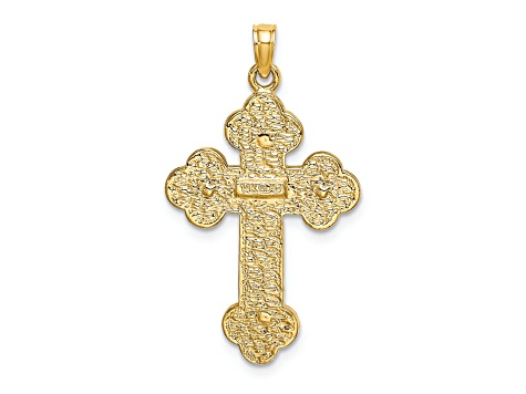 14k Yellow Gold Textured Crucifix with Budded Tips Charm