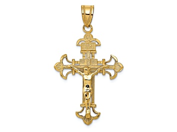 Picture of 14k Yellow Gold Textured INRI Fleur De Lis Crucifix Pendant