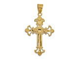 14k Yellow Gold Textured INRI Fleur De Lis Crucifix Pendant