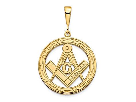 14k Yellow Gold Polished and Textured Large Masonic Symbol Pendant