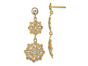 14k Yellow Gold and Rhodium Over 14k Yellow Gold Diamond-Cut Filigree Floral Dangle Earrings