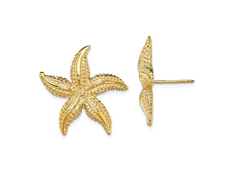 14k Yellow Gold Polished and Textured Starfish Stud Earrings