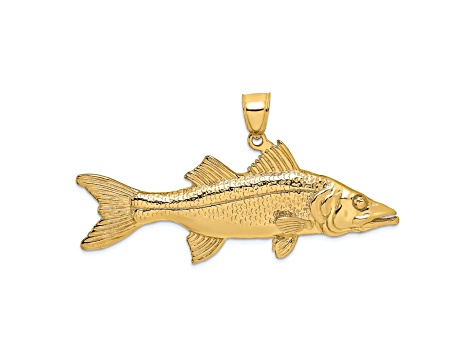 14k Yellow Gold Textured 3D Snook Fish Charm