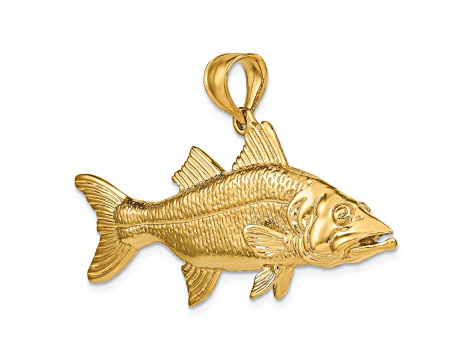 14k Yellow Gold Textured 3D Snook Fish Charm