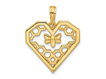 Picture of 14k Yellow Gold Polished Fancy Heart and Bee Honeycomb Charm