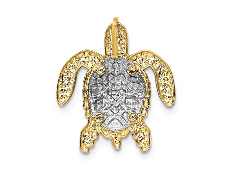 14k Yellow Gold and 14k White Gold Textured Turtle Slide Pendant