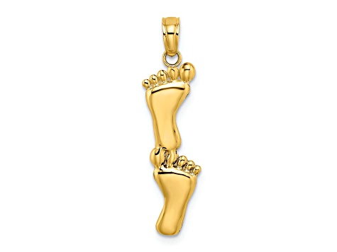 14K Yellow Gold Polished Double Vertical Feet Charm