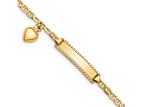 14k Yellow Gold Children's Heart Dangle Mariner Link ID Bracelet