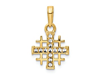 Picture of 14k Yellow Gold and Rhodium Over 14k Yellow Gold Diamond-Cut Jerusalem Cross Pendant